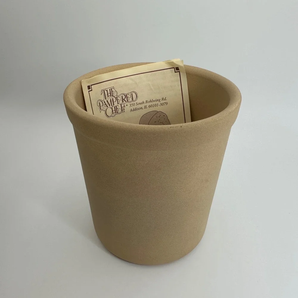 Vtg Pampered Chef Bread Crock Tan Unglazed Stoneware Baking Clay USA #253